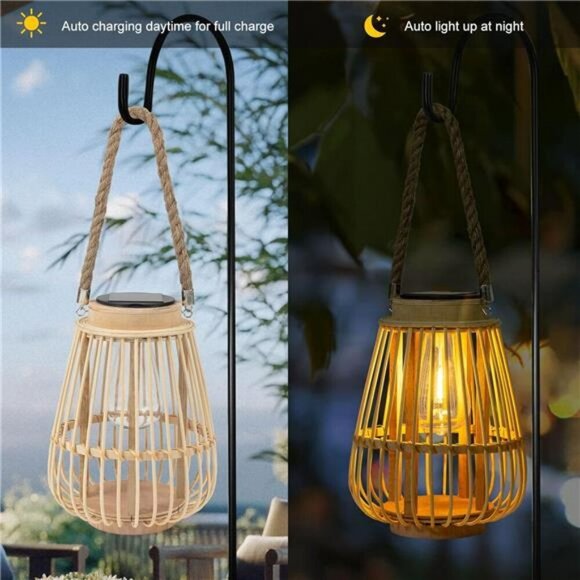 Solar Rattan Lantern Outdoor Hanging Garden Patio Light Waterproof Table Decor - Picture 3 of 8